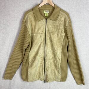 Vintage Cubavera Mens Pig Suede Jacket Size XL Full Zip Sweater Tan Western 70s